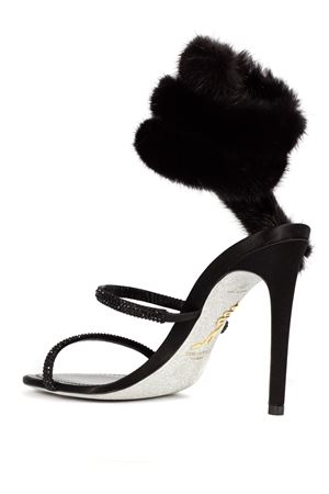 Lindsey Sandal in Black Satin and Mink RENE CAOVILLA | C12646105RS06V050BLACK